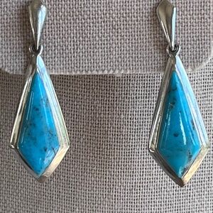 Vintage SX 925 turquoise and sterling silver kite earrings